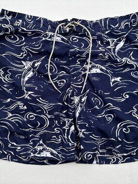 Nautica Swim Trunks XXL Blue Marlin Fish Print Board‎ Shorts Drawstring Men’s